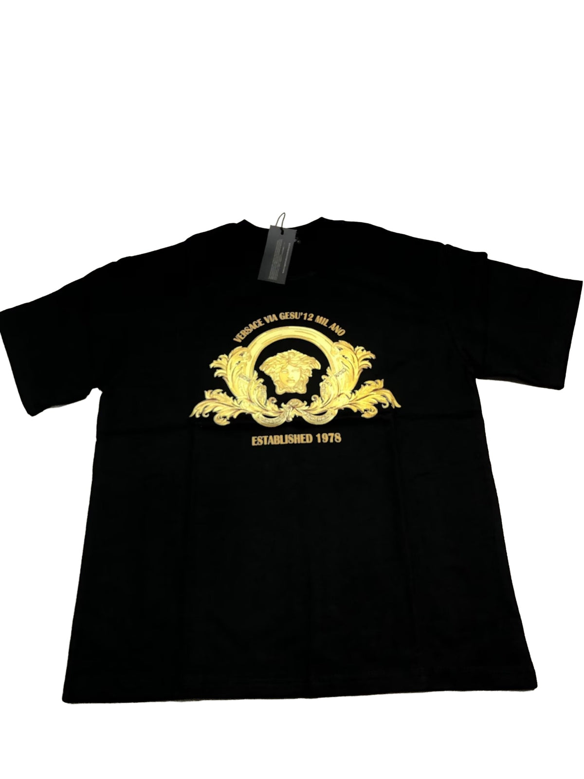 Black baroque gold emblem T-shirt on white background