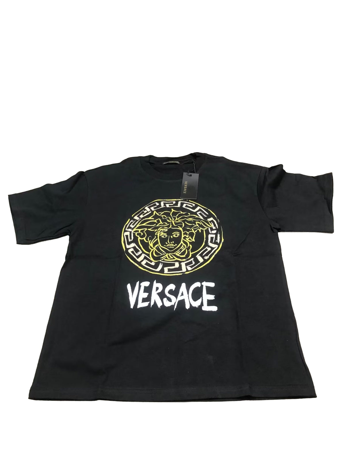 Black gold Medusa graphic T-shirt on white background