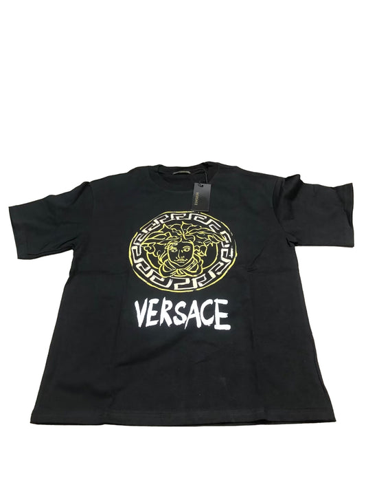 Black gold Medusa graphic T-shirt on white background