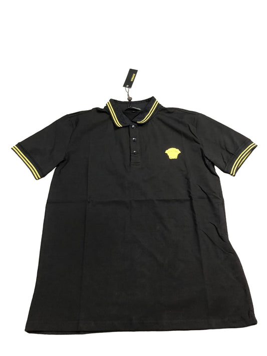 Black gold trim polo on white background