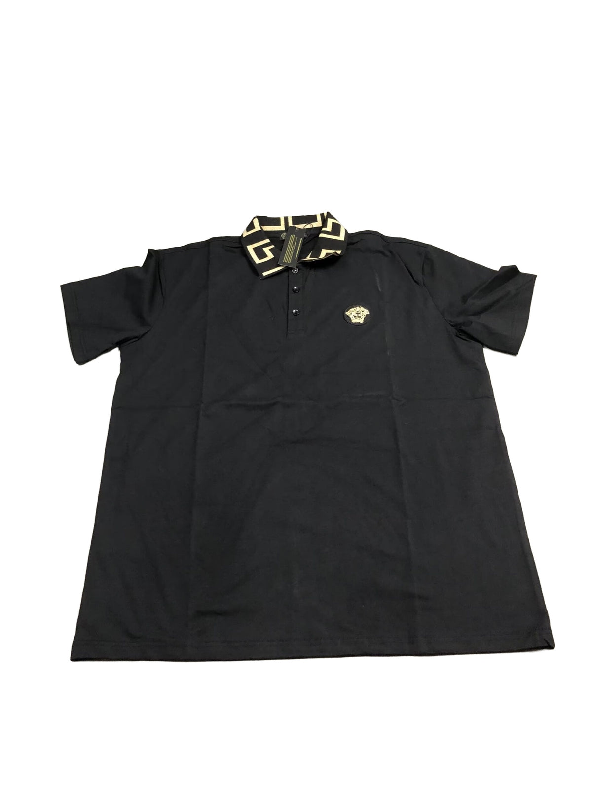 Black Greca collar polo on white background
