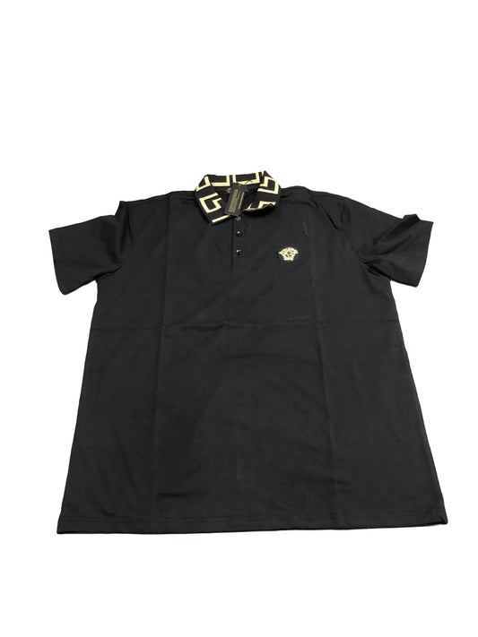 Black Greca collar polo on white background