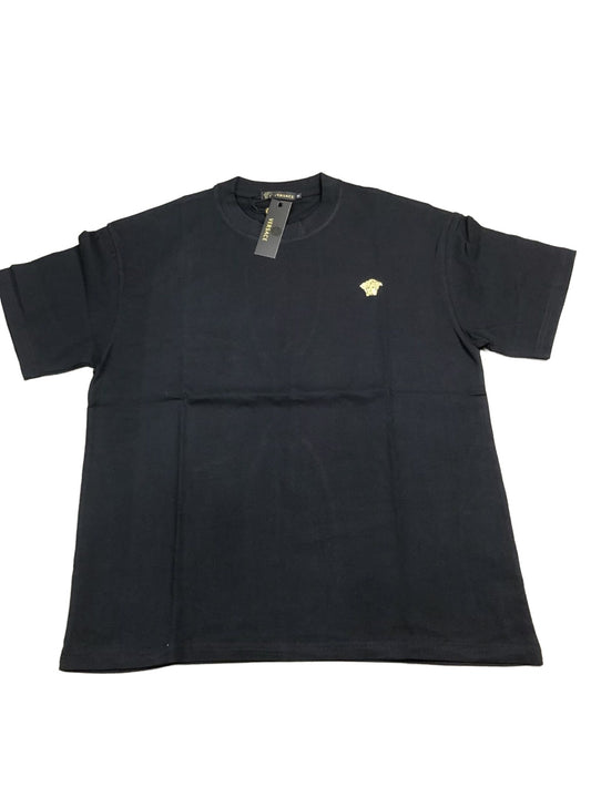 Black small gold emblem T-shirt on white background