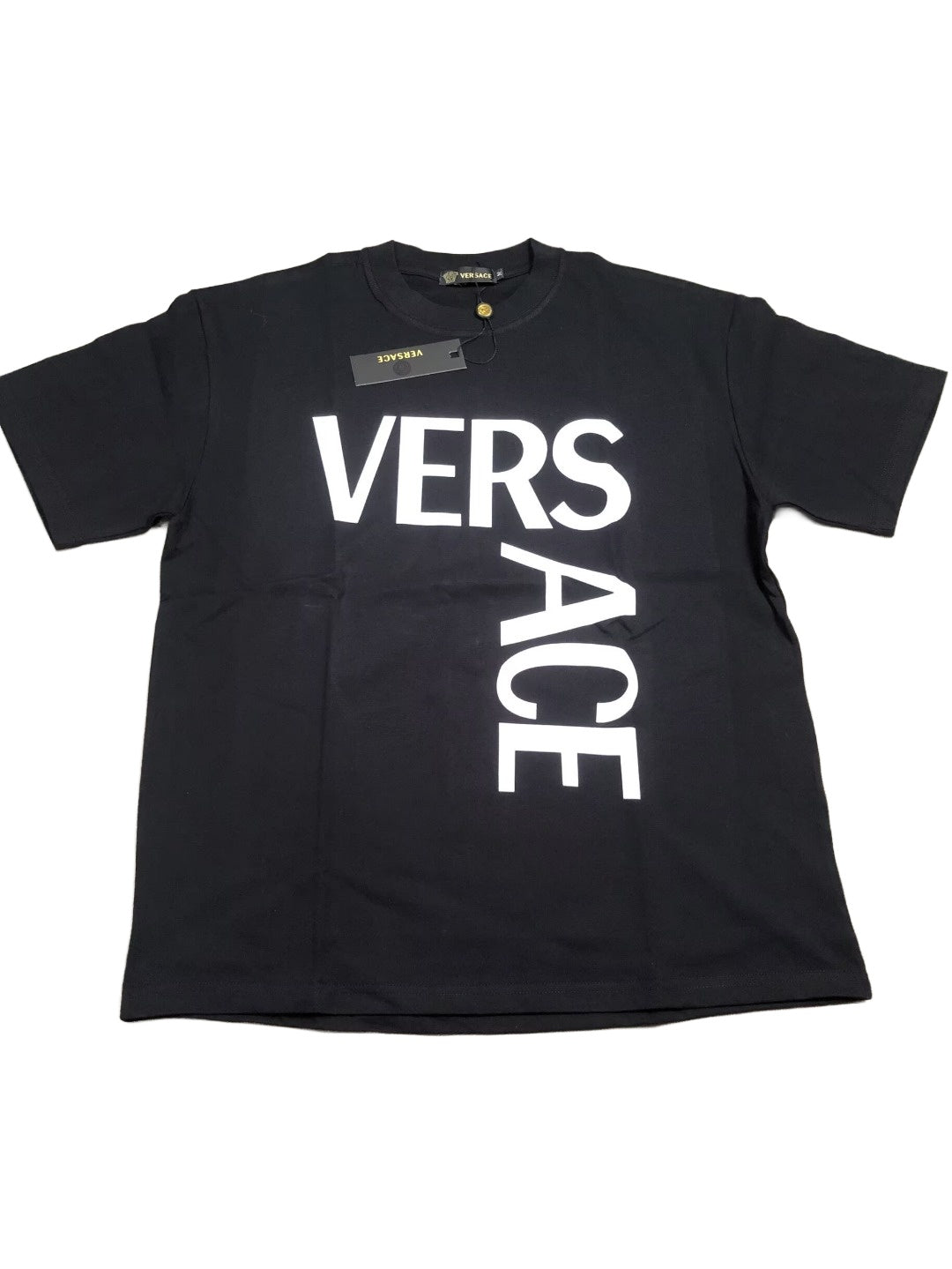 Black vertical logo T-shirt on white background