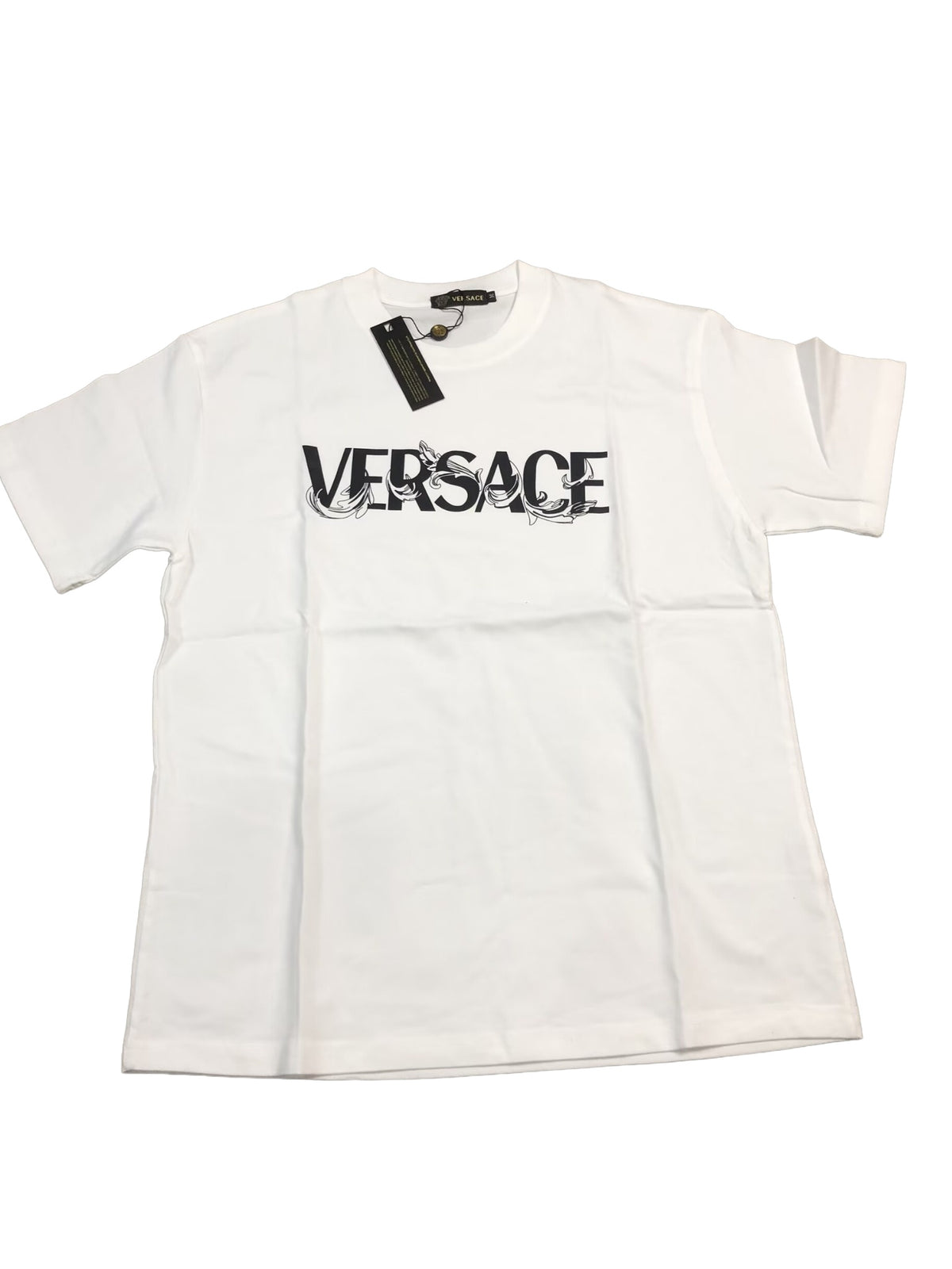 White decorative logo T-shirt on white background