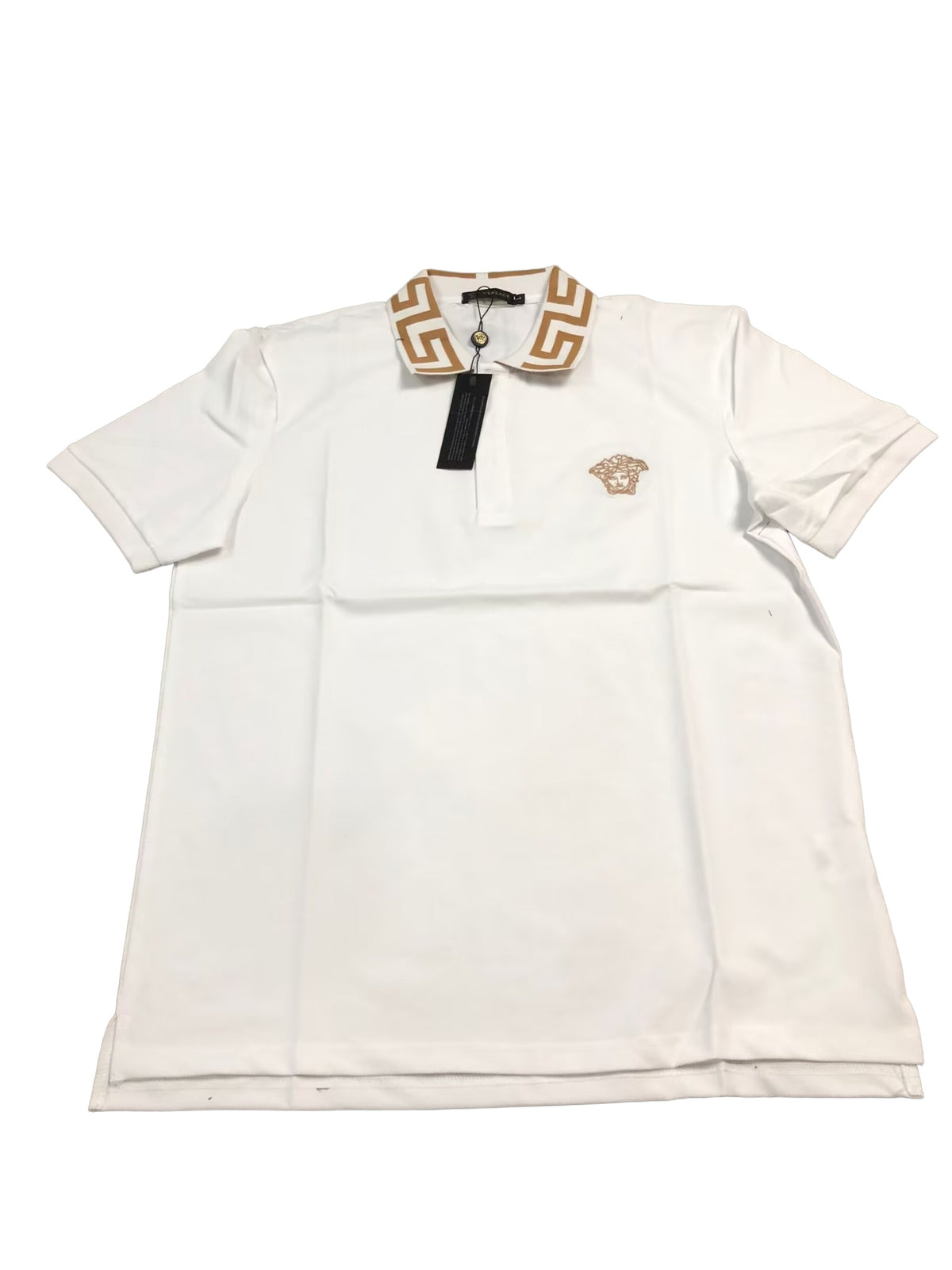 White gold Greca collar polo on white background