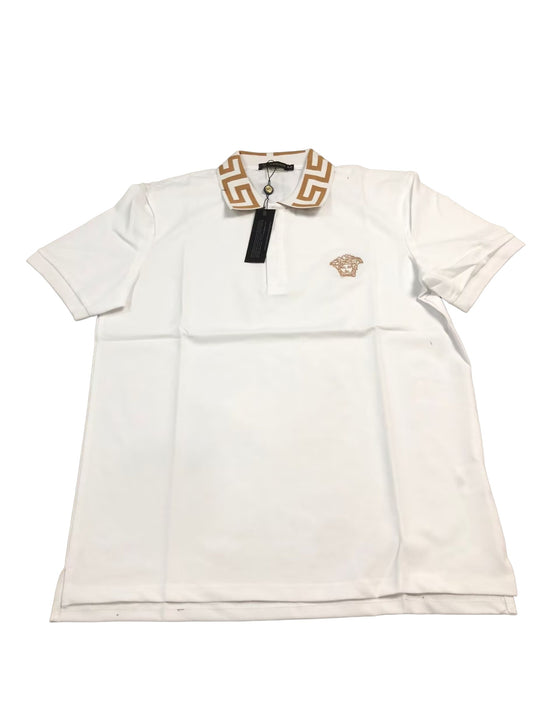 White gold Greca collar polo on white background